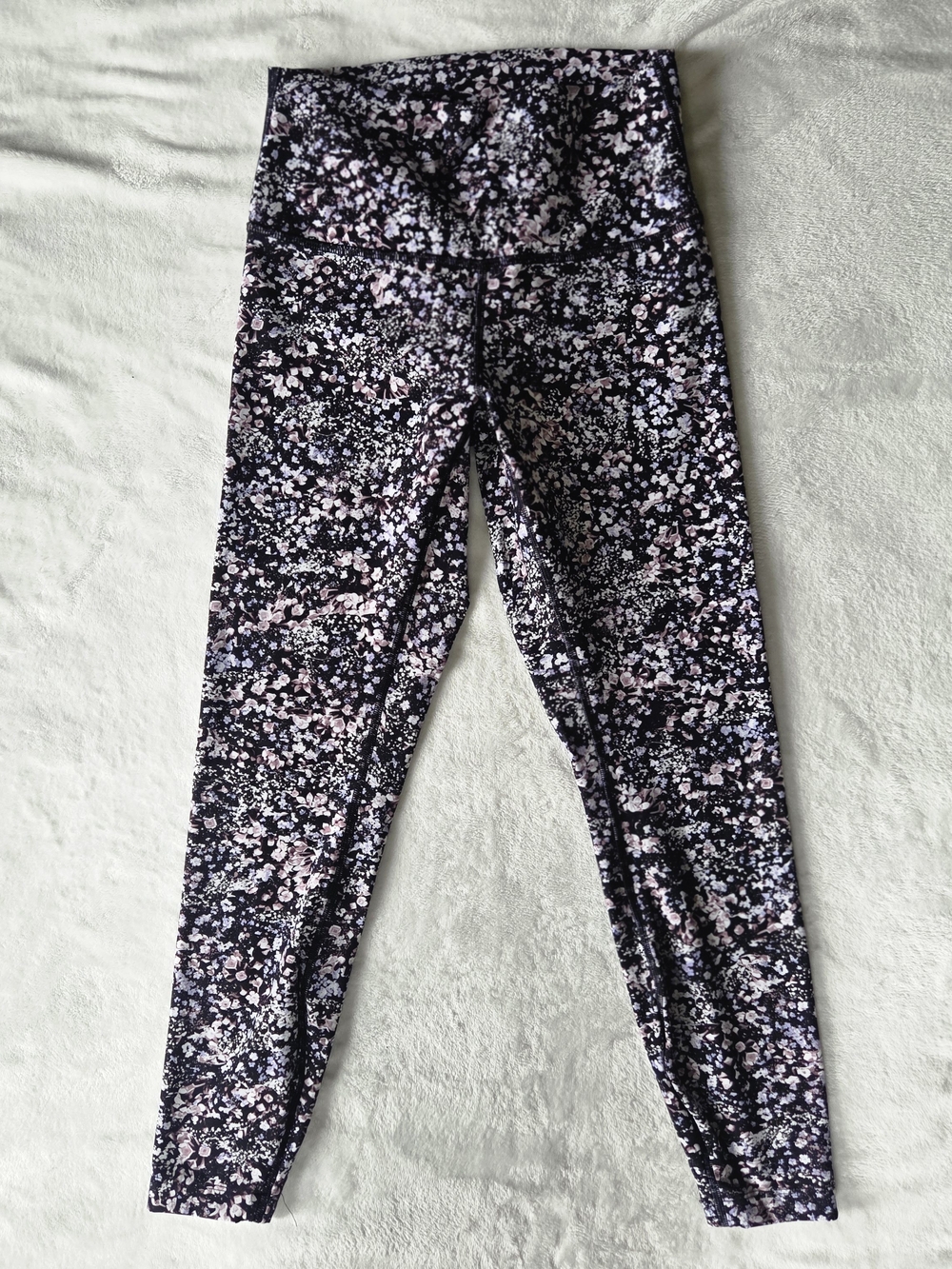 lululemon athletica Black Leggings with Pink & White Floral Print